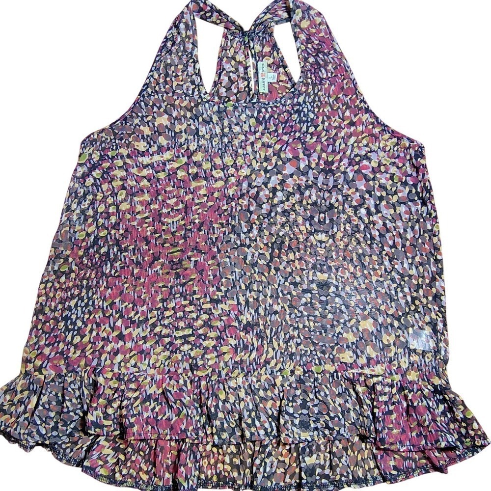 Altar D State Women's Large Lightweight Printed Ruffle‎ Tank Top y2k festival